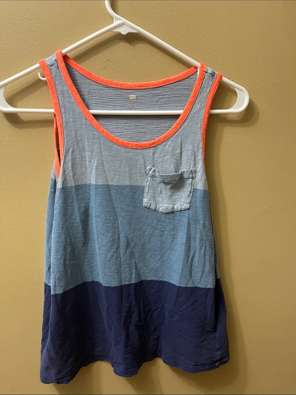 Old Navy Blue Colorblock Pocket Tank with Coral Trim